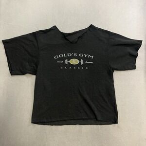 Vintage Gold's Gym Cropped Sweatshirt Adult Large Black Cutoff Workout Top